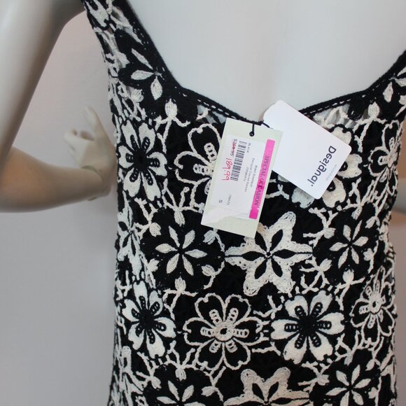 NWT Desigual Daisies Black Retro Short Crochet lined sleveless Dress size small - Picture 6 of 9